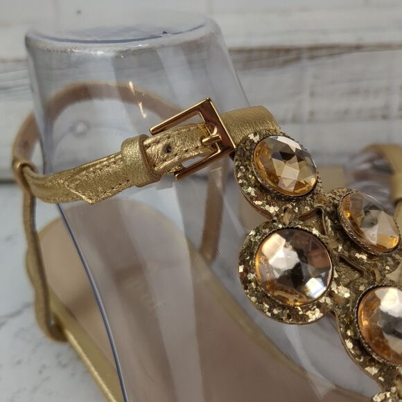 KATE SPADE Gold Metallic Stacey Flat Sandals Rhinestone Strappy Size 8.5 M - Picture 12 of 15